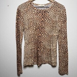 Ulla Johnson Women Eve Snow Leopard Shirt Medium Long Sleeve Crew Neck Cotton